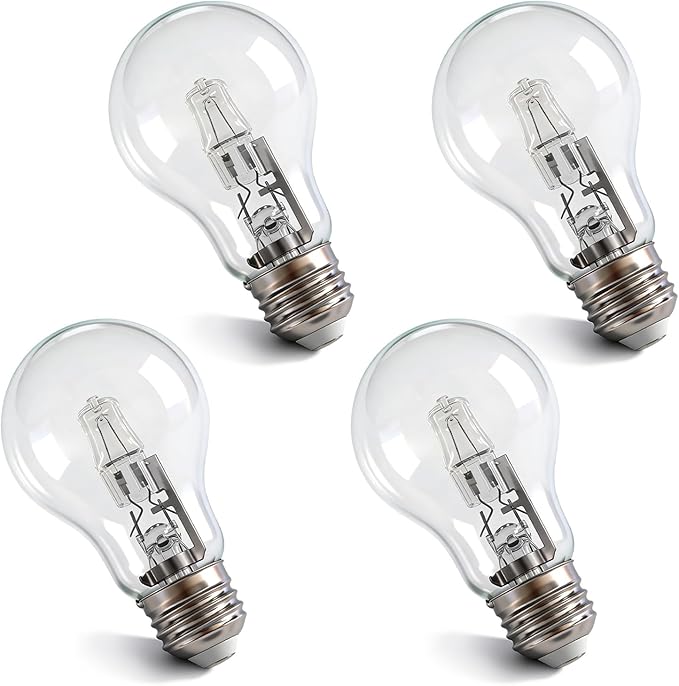 043168787963 78796 Halogen Light Bulb for A19 Types 43 Watt 120V 60 Watt Replacement E26 Thread for Table Lamps 4PCS