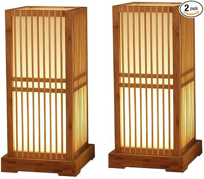 Japanese Table Lamp Bamboo Table Lamps Rattan Lantern Shade Light Handmade Natural Wooden Base Eye-Caring Bedroom Bedside Night Light Study Room Desk Lamp Reading Lamp Home Decor