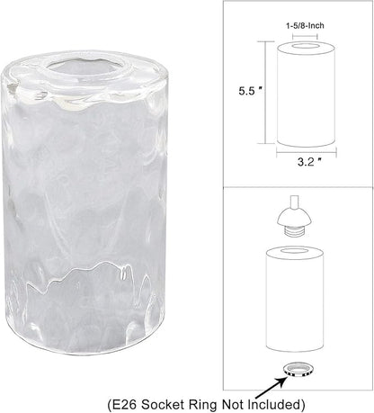 3 Pack Clear Water Ripple Glass Shade, Cylinder Light Fixture Replacement Globe or Cover with 1-5/8-Inch Fitter for Chandelier Wall Sconce Pendant Light, G0029