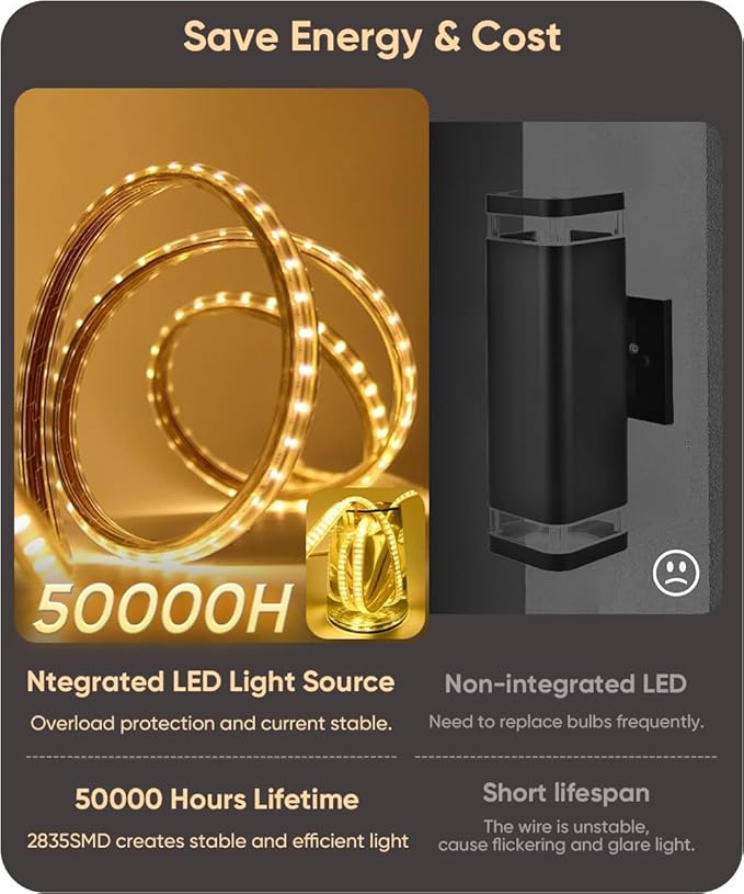 Aipsun 2 Packs Black Outdoor Wall Light 39.4inch Modern LED Exterior Wall Sconce, Long LED Linear Exterior Lights 3000K 4000K 6000K for House Living Room Corridor(3CCT)