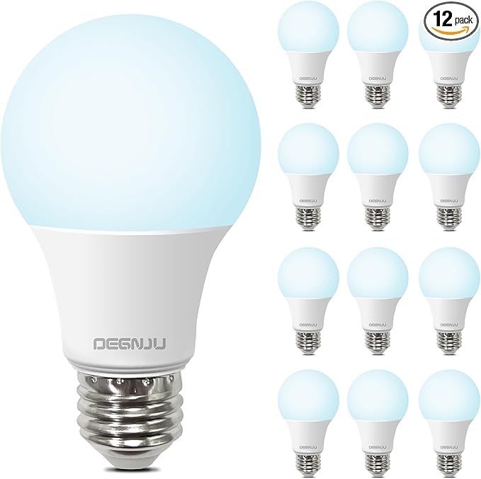 LED Light Bulbs Daylight 5000K, 60 Watt Equivalent LED Bulbs, A19 Standard Bulbs, 800 LM, 15000 Hours, E26 Base, Non-Dimmable, 8W LED Bulbs for Bedroom Living Room 12 Pack