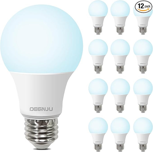 LED Light Bulbs Daylight 5000K, 60 Watt Equivalent LED Bulbs, A19 Standard Bulbs, 800 LM, 15000 Hours, E26 Base, Non-Dimmable, 8W LED Bulbs for Bedroom Living Room 12 Pack