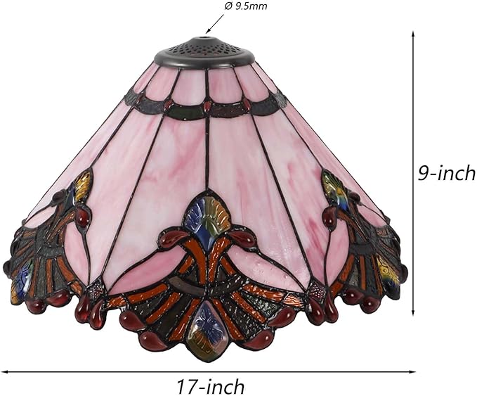 Bieye S10992 Tiffany Style Stained Glass Baroque Lampshade (17-inch Wide Pink)