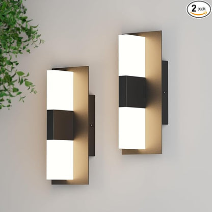 12.4 inches Outdoor Led Wall Light, 30W 3000K Hardwired Porch & Patio Aluminum Sconces with Frosted Acrylic Lampshade,IP65 Waterproof Exterior Wall Lamp for Garage,Front Door(Black,2Pack)