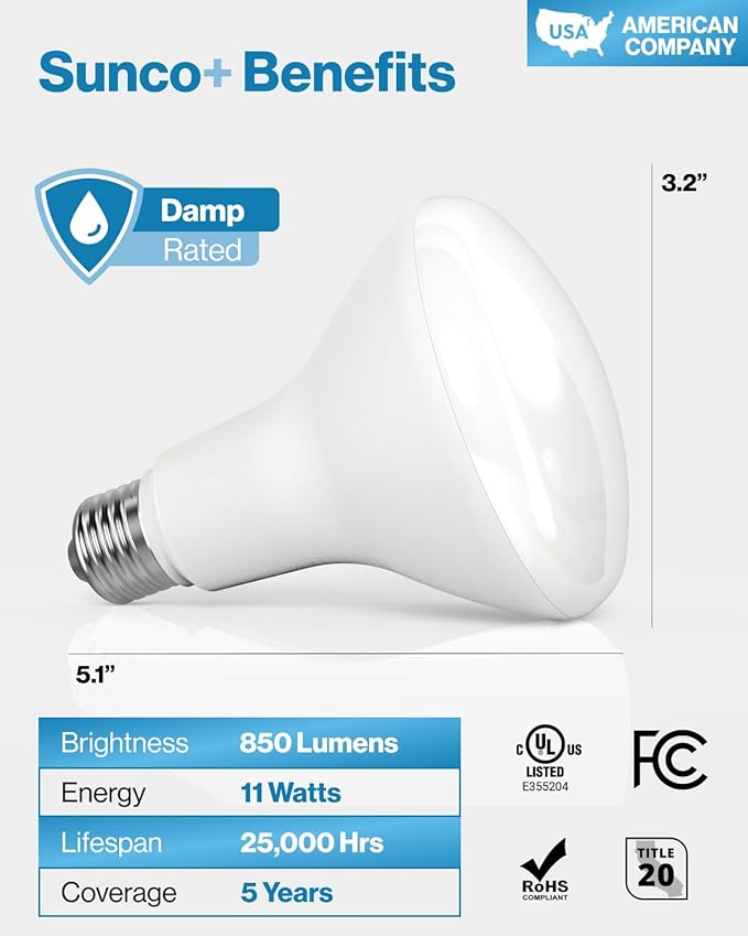 Sunco 200 Pack BR30 Light Bulbs LED, Recessed Can Light Bulbs, Indoor Flood Bulb, 850 LM, 11W (65W Equivalent), 4000K Cool White, Dimmable, E26 Base, for Home, Kitchen, Bedroom UL.