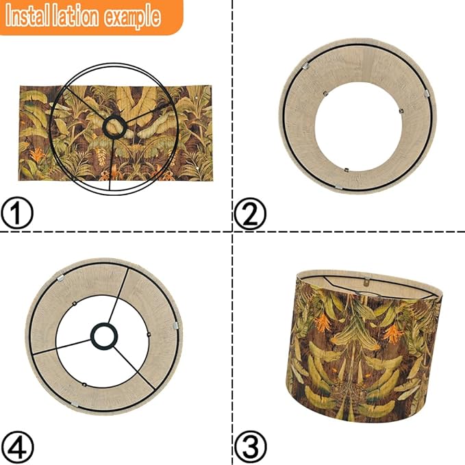 Floral Lamp shade for table lamps and floor lamps Bamboo Made With Tropical Plants green Design, Art deco drum lamp, Rustic And Elegant(11.8 * 9Inch) (Tropical Leaf A)