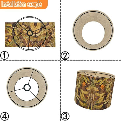 Floral Lamp shade for table lamps and floor lamps Bamboo Made With Tropical Plants green Design, Art deco drum lamp, Rustic And Elegant(11.8 * 9Inch) (Tropical Leaf A)