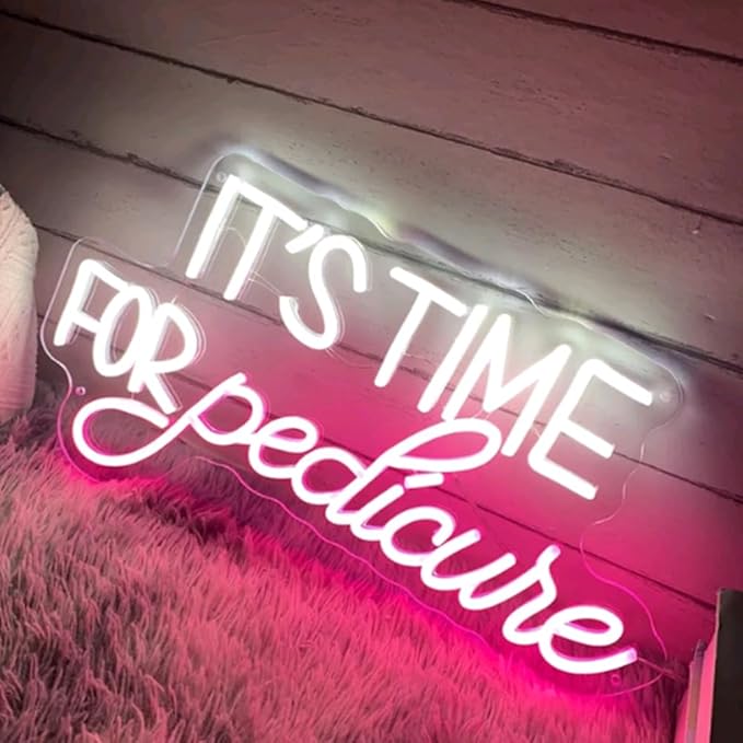 It's Time For Pedicure Neon Sign, Custom Nails Spa Manicure LED Neon Light Beauty Salon Nails Studio Wall Decor Business Decoration Sign USB Size:H11 x W20inches…