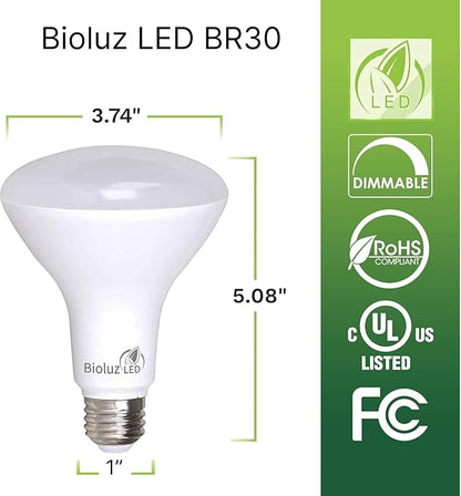Bioluz LED 24 Pack BR30 LED Bulbs, Indoor Flood Lights 90+ CRI 75W Equivalent uses 9.5W 2700K Warm White 850 Lumens, E26 Base Dimmable Instant On Interior Home UL Listed FCC RoAS Title 20 Certified