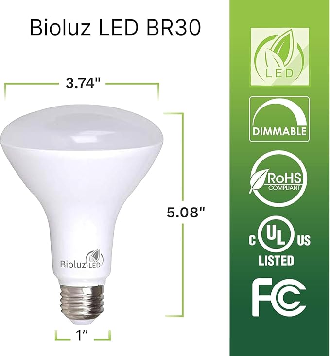 Bioluz LED 20 Pack BR30 LED Bulbs, Indoor Flood Lights 90+ CRI 75W Equivalent uses 9.5W 4000K Cool White 850 Lumens, E26 Base Dimmable Instant On Interior Home UL Listed FCC RoAS Title 20 Certified