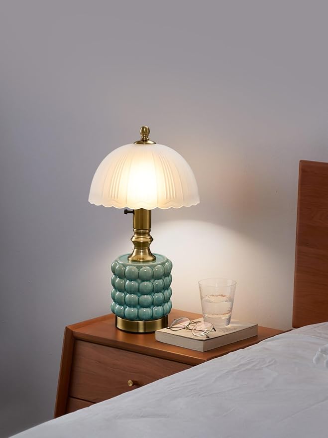 Vintage Lamp for Bedroom,Unique Lamps Cracked Ceramic lamp,UL Rotary Switch Control Glass lamp Shade,Small Table lamp for Living Room Decor Kitchen Lighting (Blue +Glass)