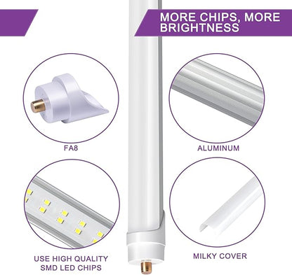 8FT Led Bulbs, Double Row Super Bright 72W 5000K T8 8FT Led Shop Light Bulbs, 9000LM FA8 Single Pin 8 Foot Led Light, 8' Led Bulbs to Replace F96t12 Fluorescent Light Bulb 6 Pack