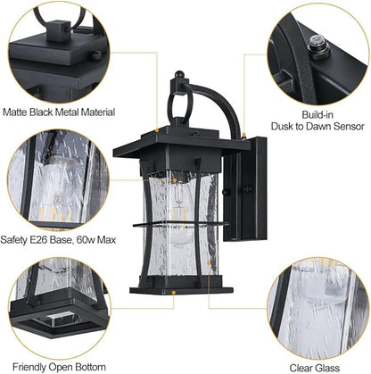 Outdoor Lighting Fixtures Wall Mount, 1-Light 15''H Dusk to Dawn Exterior Light for House Outdoor Wall Lantern with Clear Glass for Front Porch Patio Garage (15'' H with Photocell, 1 PC)