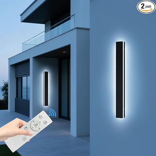 Upgrade Widened 2 Pack 39.3inch Outside Wall Mount Light Fixtures, 3000K-6000K Dimmable Modern LED Wall Sconce, IP65 Waterproof Long Strip Lighting for Porch, Patio, Garage with Remote Control