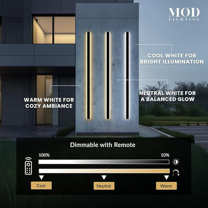 𝗠𝗢𝗗 𝗟𝗜𝗚𝗛𝗧𝗜𝗡𝗚 Haylen | Waterproof Outdoor Wall Light, LED Dimmable with Remote 3000K-6000K, Long Outdoor Porch Lights, Wired Lighting Fixture, Patio Exterior Wall Sconce, 2-Pack (Black, 67")