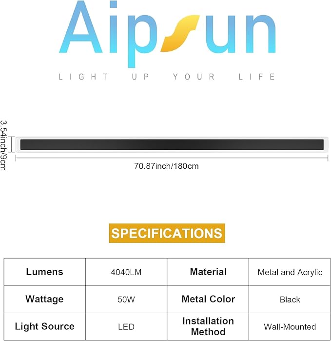 Aipsun 2 Packs Porch Wall Lights 71 inch Long Strip Modern Outdoor Wall Light Fixture, 50W Black Wall Mount Lighting Sconce Exterior Lights Wall Sconce 3000K for House Living Room Corridor