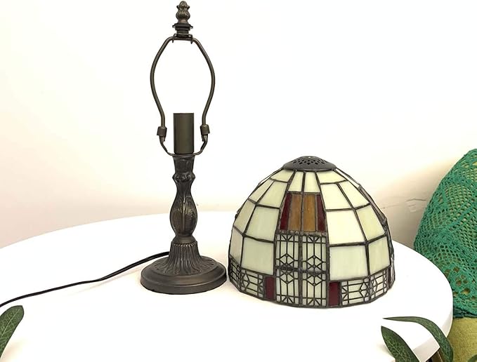 Bieye L10728 Color Block Tiffany Style Stained Glass Table Lamp with 8-inch Wide Lampshade for Bedside Bedroom Living Room, 13" H