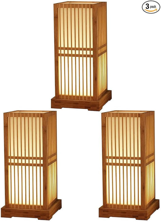 Japanese Table Lamps Mid Century Modern Table Lamps Handmade Bamboo Desk lamp Lantern Tall Table lamp nightstand lamp Natural Wooden Base Bedside Night Light for Study Bedroom Bookcase