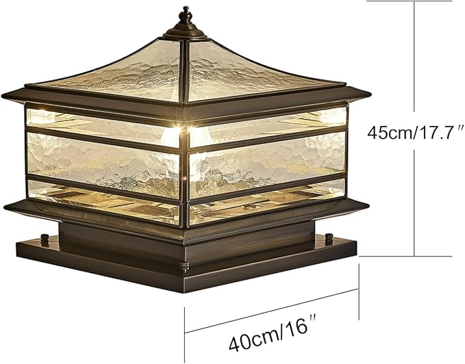 All Copper Steel Glass Outdoor Post lights, Waterproof Pillar Light, Vintage Patio Lawn Column Lamp,outdoor column lights,Deck Lights, Lantern Fence Lamp Fixture E26 Base (Wiring E26 Base, 16X16in)