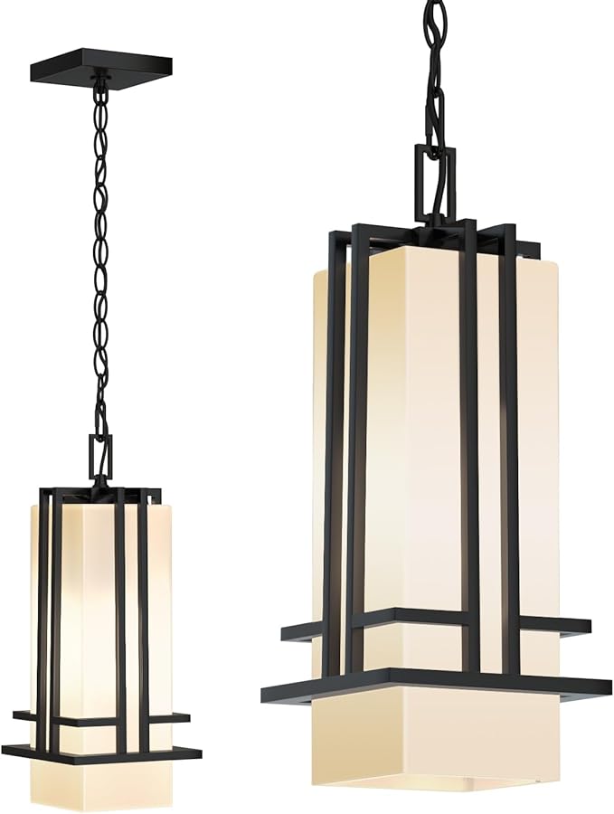 Outdoor Pendant Light Fixture - Aluminum Exterior Hanging Lantern, Outdoor Hanging Light with Black Adjustable Chain Outdoor Pendant Lights for Porch Patio (Max 44.09''H, 1 pc)