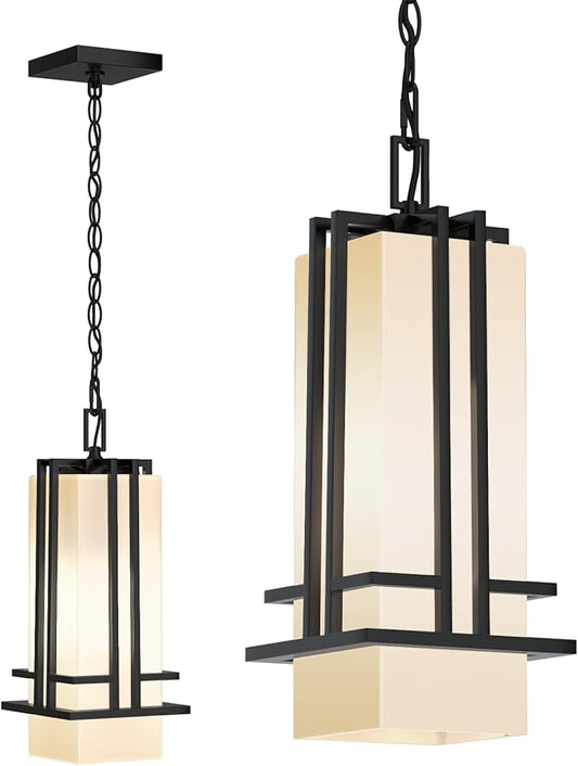 Outdoor Pendant Light Fixture - Aluminum Exterior Hanging Lantern, Outdoor Hanging Light with Black Adjustable Chain Outdoor Pendant Lights for Porch Patio (Max 47.44''H, 1 pc)