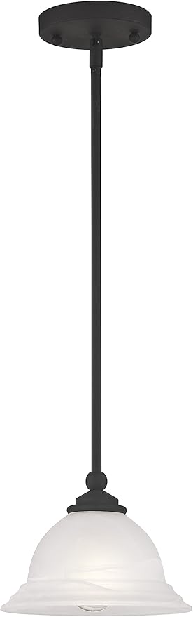 Livex Lighting Glass Shade 4256-04 North Port 1 Light Black Mini Pendant with White Alabaster Glass