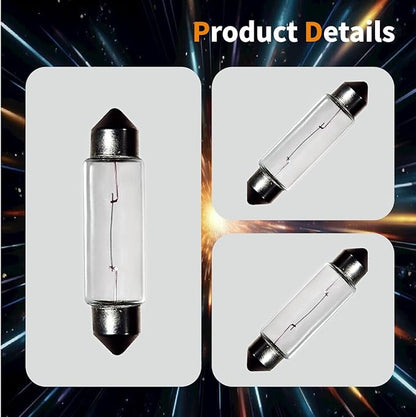 10 Pack 6413 Festoon Bulb 12V 5W Xenon Bulb Sv8.5-8 T3.25 10X41mm