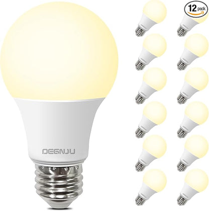DEGNJU LED Light Bulbs Soft White 2700K, 60 Watt Equivalent LED Bulbs, A19 Standard Bulbs, 800 LM, 15000 Hours, E26 Base, Non-Dimmable, 8W White LED Bulbs for Bedroom Living Room, 12 Pack