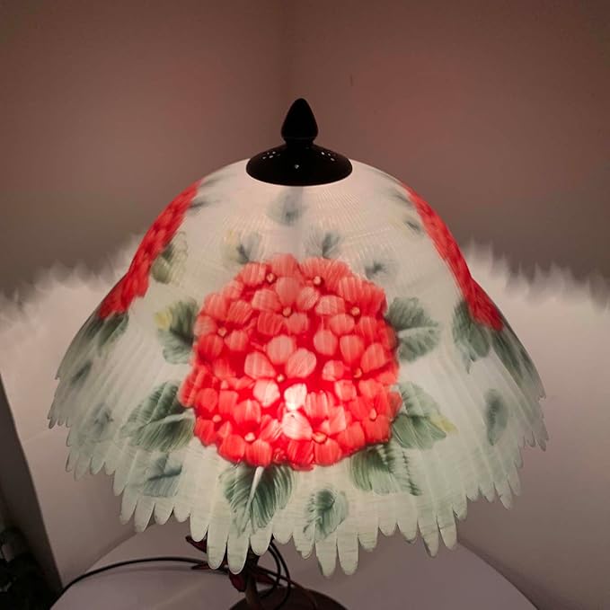 Bieye L10888 Hydrangea Hand-Painted Glass Table Lamp with Dragonfly Flower Lamp Base for Home Decor (Red)