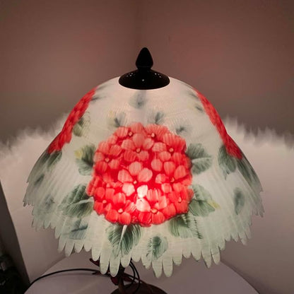 Bieye L10888 Hydrangea Hand-Painted Glass Table Lamp with Dragonfly Flower Lamp Base for Home Decor (Red)