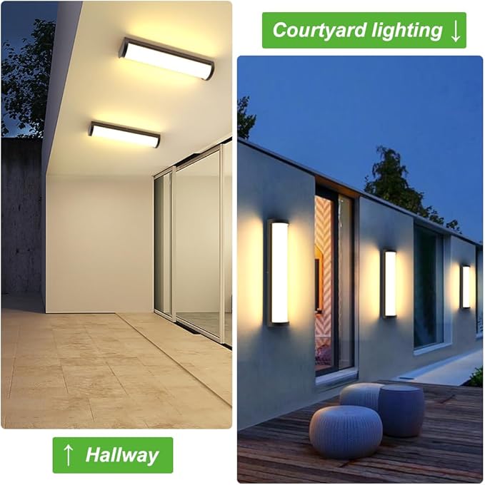 Sytmhoe Outdoor Wall Lights 2Packs,10%-100% Dimming LED Modern Outdoor Wall Light, 23.6in Black Exterior Light Fixture Suitable for Garage Courtyard Bathroom House(3000K)