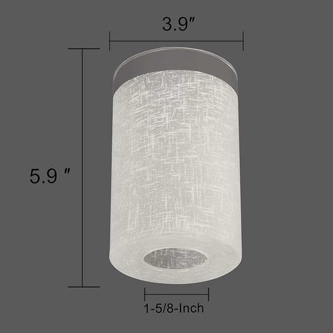 2 Pack White Linen Frosted Glass Lamp Shade, Cylinder Light Fixture Replacement Globe or Cover with 1-5/8-Inch Fitter for Pendant Light Chandelier Wall Sconce G0125