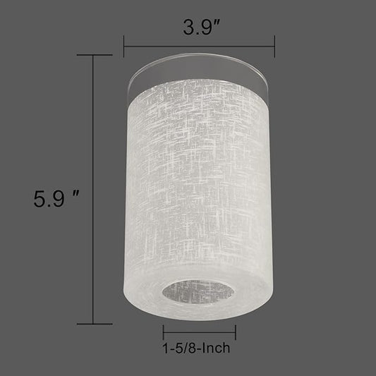 2 Pack White Linen Frosted Glass Lamp Shade, Cylinder Light Fixture Replacement Globe or Cover with 1-5/8-Inch Fitter for Pendant Light Chandelier Wall Sconce G0125