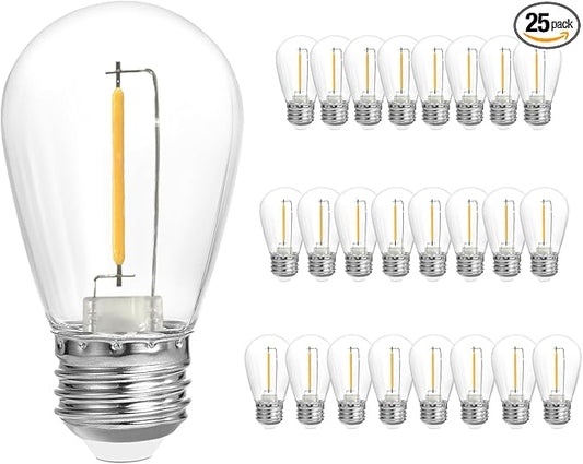 SUNTHIN 25 Pack Dimmable 1W S14 Replacement LED Bulbs, 2700K Warm White Waterproof Outdoor String Lights Vintage Filament Bulb, Shatterproof E26 Screw Base Edison LED Light Bulbs