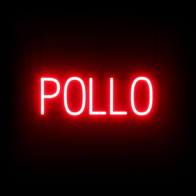 SpellBrite POLLO Sign | Mexican Food-Related Sign with Neon Look, Red LED Light Source | 19.7" x 6.3"
