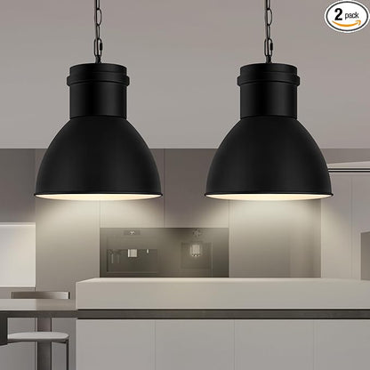 2 Pack Black Pendant Lights Kitchen Island, 10.6" Large Metal Shade and 70.9'' Adjustable Height, Farmhouse Hanging Pendant Light, Modern Pendant Lighting Fixtures for Kitchen Island/Bar, No E26 Bulb