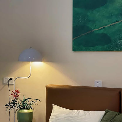 Unique Floor Lamp Metal Dome Shade Modern Floor Light Cute Mush-Room Standing Floor Lamp Tall White Lamp with Foot Switch and Iron Shade