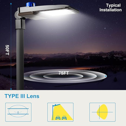 480W (486x1W) LED Parking Lot Lighting 72000LM (150Lm/W) LED Pole Lights Outdoor with Smart Photocell 5000K 6KV SPD LED Parking Lot Lights Outdoor Pole Mount for Parking lot/Yard-2Pack 7Yrs Warranty