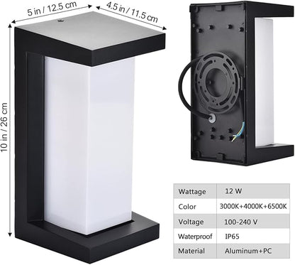 wowlite Outdoor Wall Lights for House 2 Pack, LED Exterior Lighting Fixtures 3 Colors Changeable, Matte Black Outdoor Sconce Lights, IP65 Waterproof Front Porch Light for Garage Garden Patio