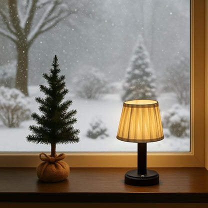 11 Inch Modern Type-C Rechargeable Cordless LED Table Lamp Industrial Dimmable Touch Mini Desk Lamp in Matte Black with Fabric Shade for Bedroom Living Room