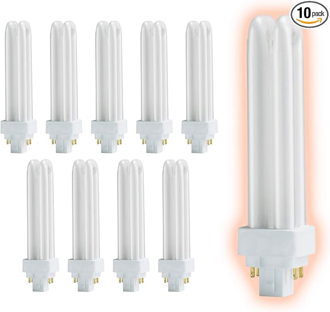 GoodBulb 13 Watt CFL Light Bulbs | 4 Pin G24Q-1 Base 6500K Full Spectrum | 13W High Output 900 Lumens | Double Tube Compact Fluorescent Light Bulbs Plug-in | 10 Pack