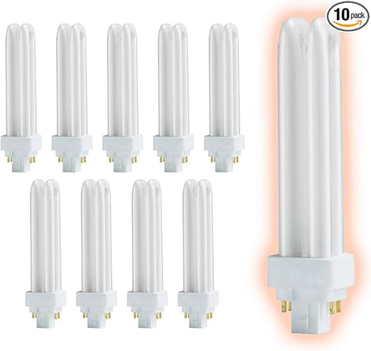 GoodBulb 13 Watt CFL Light Bulbs | 4 Pin G24Q-1 Base 3000K Warm White | 13W High Output 900 Lumens | Double Tube Compact Fluorescent Light Bulbs Plug-in | 10 Pack