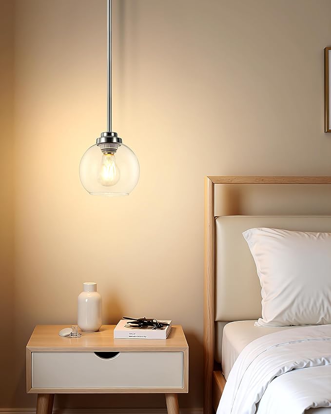 Globe Pendant Light Fixtures, Indoor Brushed Nickel Hanging Ceiling Lights with White Frosted Glass Shades, Adjustable Light for Kitchen Island Bedroom, 2 Pack
