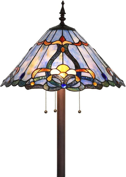 Bieye L10687 Baroque Tiffany Style Stained Glass Floor Lamp for Living Room Home Decoration, 3-Lights, 18" W x 63" H