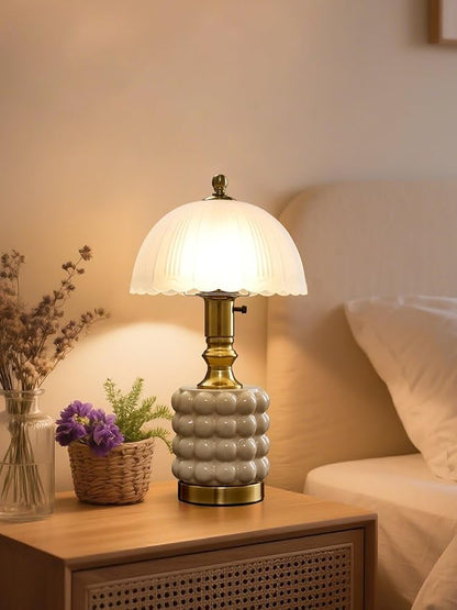 Vintage Lamp for Bedroom,Unique Lamps Cracked Ceramic lamp,UL Rotary Switch Control Glass lamp Shade,Small Table lamp for Living Room Decor Kitchen Lighting (White+Glass)