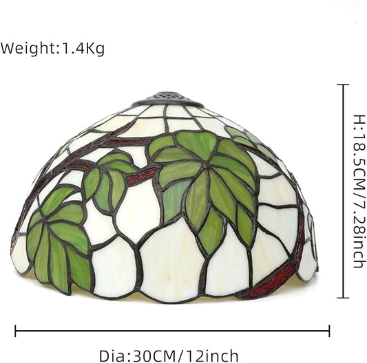 Tiffany Lamp Shade Replacement, 12 Inches Grape Leaves Stained Glass Vintage Handmade Cute Decor Ceiling Light Shade for Table Lamp Pendant Light