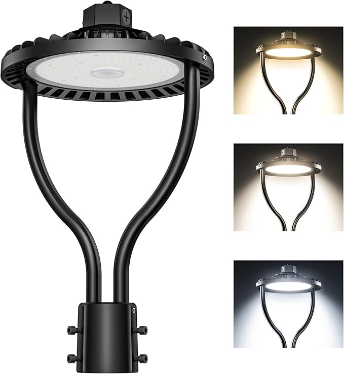 Commercial LED Post Top Light, 80W/64W/48W & 3000K/4000K/5000K Selectable, DLC & ETL Listed, 12000LM Post Circle Area Lights with Photocell, IP65 Waterproof for Yard Street, AC100-277V