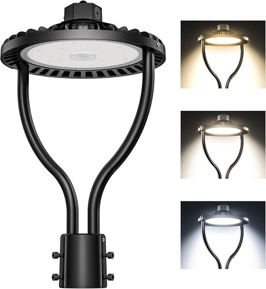 Commercial LED Post Top Light, 80W/64W/48W & 3000K/4000K/5000K Selectable, DLC & ETL Listed, 12000LM Post Circle Area Lights with Photocell, IP65 Waterproof for Yard Street, AC100-277V
