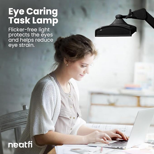 Neatfi Ultra 3,500 Lumen LED Desk Lamp, 45W, 26-Inch Wide Metal Shade, 270 SMD LEDs (Non-CCT with Clamp, Black)