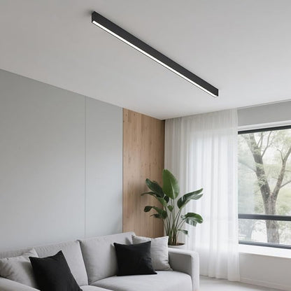 Black ceiling light LED, modern and simple, long strip ceiling surface installation, suitable for living room, bedroom, corridor and kitchen, remote control to switch color and brightness, 59 inches